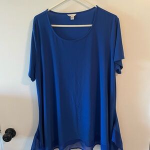 Navy blouse made of polyester blend.